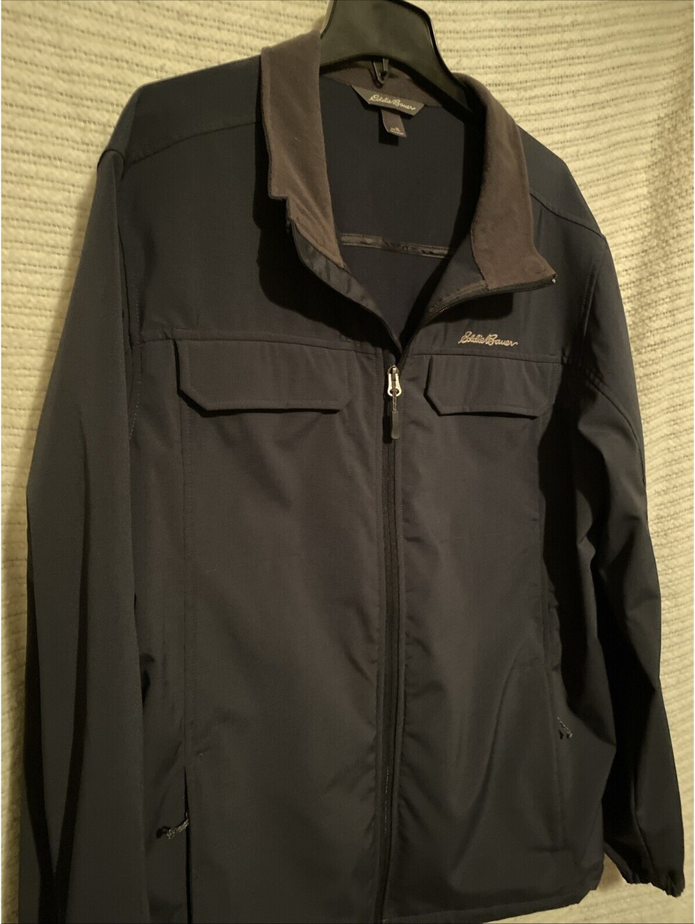 Eddie Bauer Men's Full Zip Navy Blue Jacket with Upper Snap Pockets Size XL